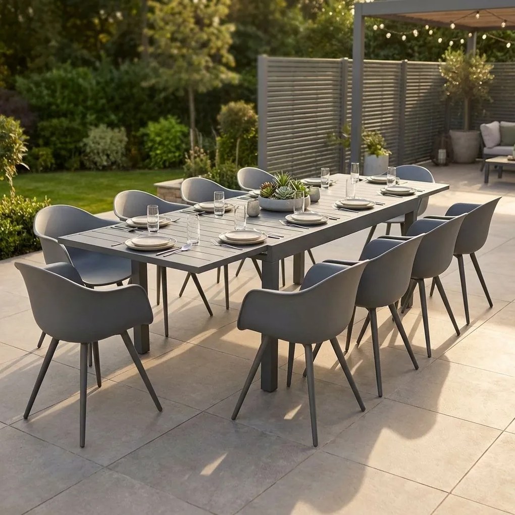 JERRI - set tavolo in alluminio cm 135/270 x 90 x 75 h con 10 Poltrone Dynamo