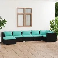 Set Divani da Giardino 7 pz con Cuscini in Polyrattan Nero 3101825