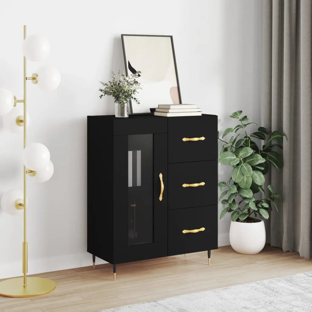 Credenza Nera 69,5x34x90 Cm İn Legno Multistrato /