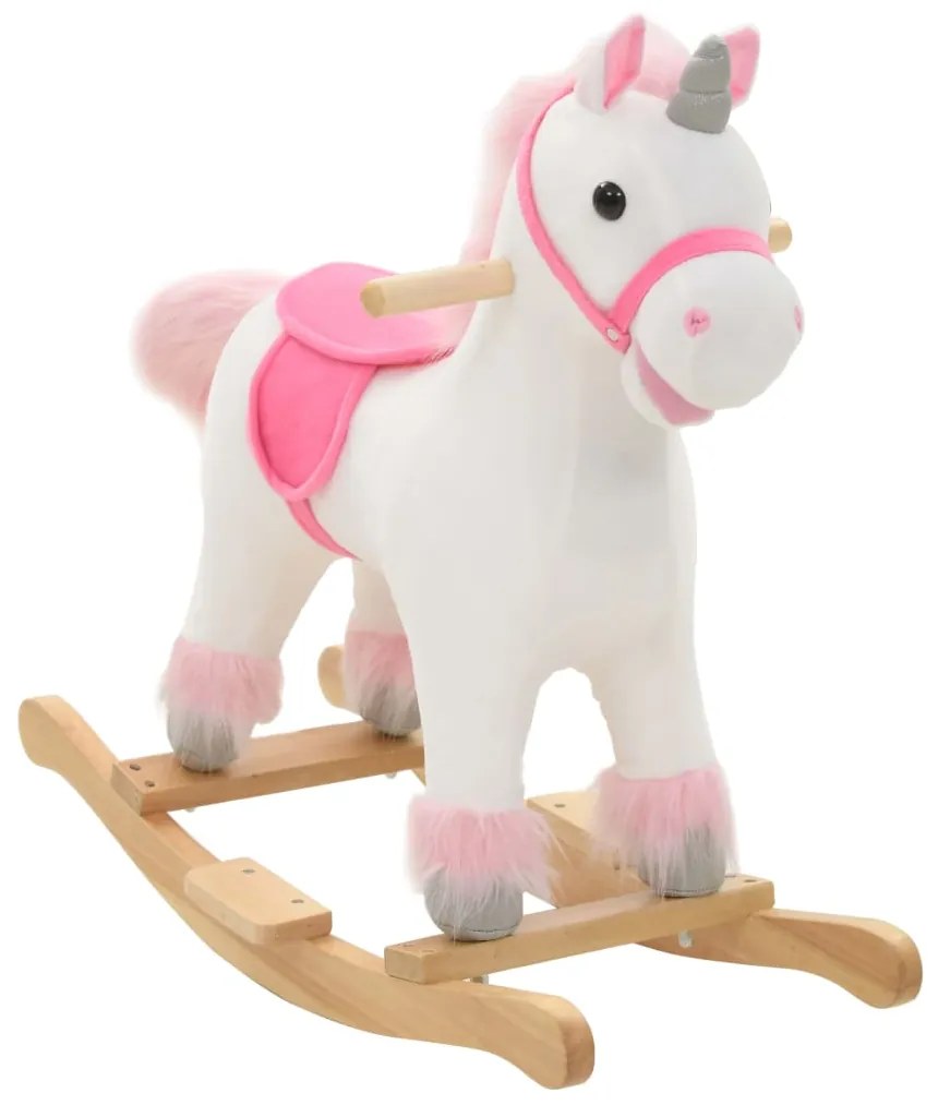 Giocattoli a Dondolo con Schienale in Peluche per Bambini 60x32x55 cm e oltre, Bianco e Rosa / Unicorno