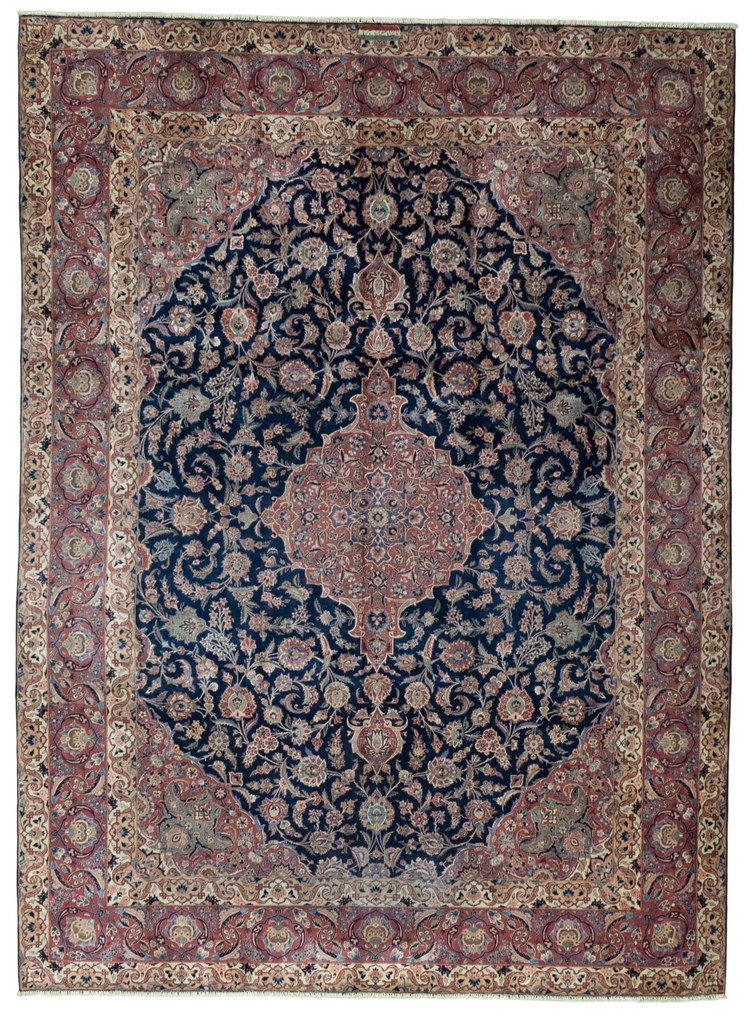 Kashan Tappeto 270 x 360 Blu (Iran) Annodato A Mano