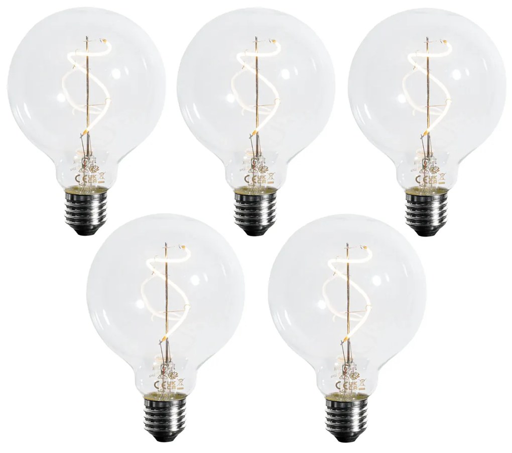 Set di 5 LED E27 dimmerabile a filamento a spirale G95 4W 270LM 2700K