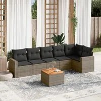 Set Divani da Giardino 7 pz con Cuscini Grigio in Polyrattan 3256466