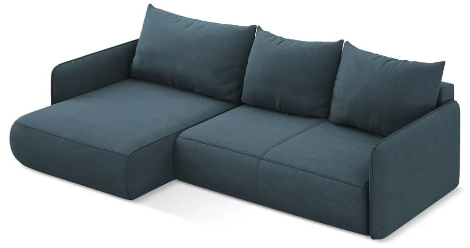 Divano angolare blu allungabile/con contenitore (con penisola a sinistra) Nanea – Makamii