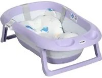 Vaschetta Bagnetto Pieghevole 83x48x23,5 cm con Cuscino e 2 Ripiani Viola e Bianco