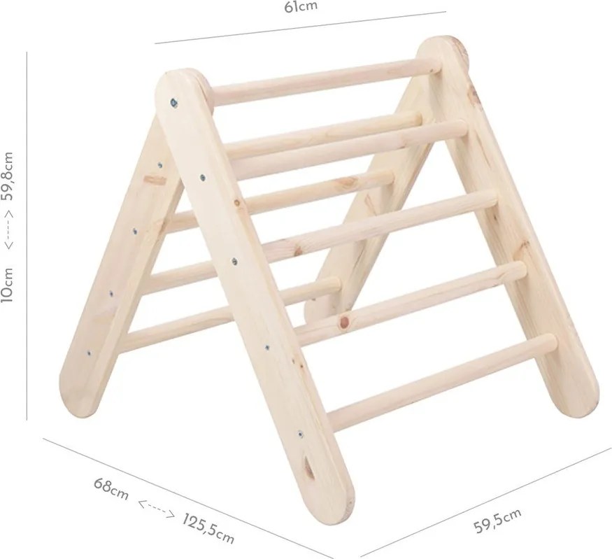 Pikler triangolo montessori rosa/di colore naturale in pino massiccio 61x60x60 cm Montessori – Meowbaby