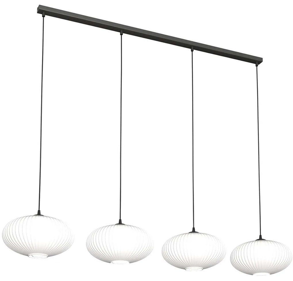 Lampadario 4 Luci Iris In Acciaio Nero Paralume Plissettato Bianco