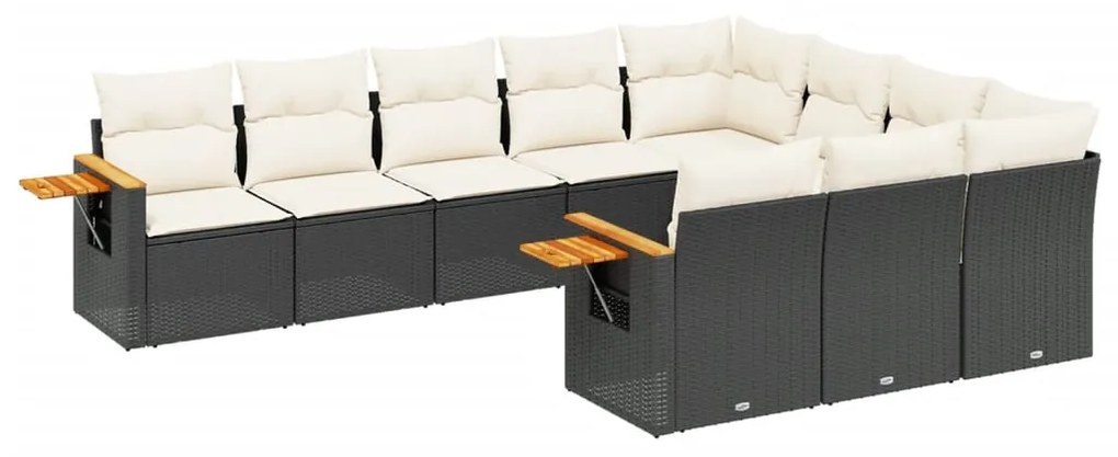 Set divani da giardino 10pz con cuscini in polyrattan nero