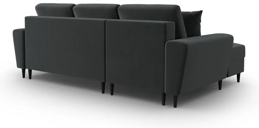 Divano angolare grigio scuro allungabile e con contenitore (con penisola a sinistra/con chaise lounge) con rivestimento in velluto Kyoto – Cosmopolitan Design