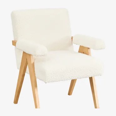 Poltrona Lucca In Legno E Tessuto Bouclé Ricciolo Blanco - Sklum