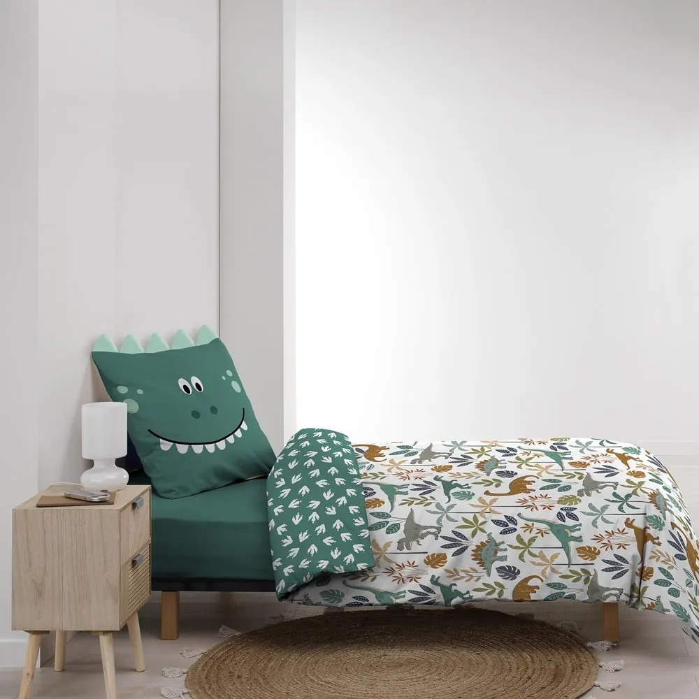 Set copripiumino e federa da bambini bianco/verde in cotone per letto singolo 140x200 cm Dina – douceur d'intérieur
