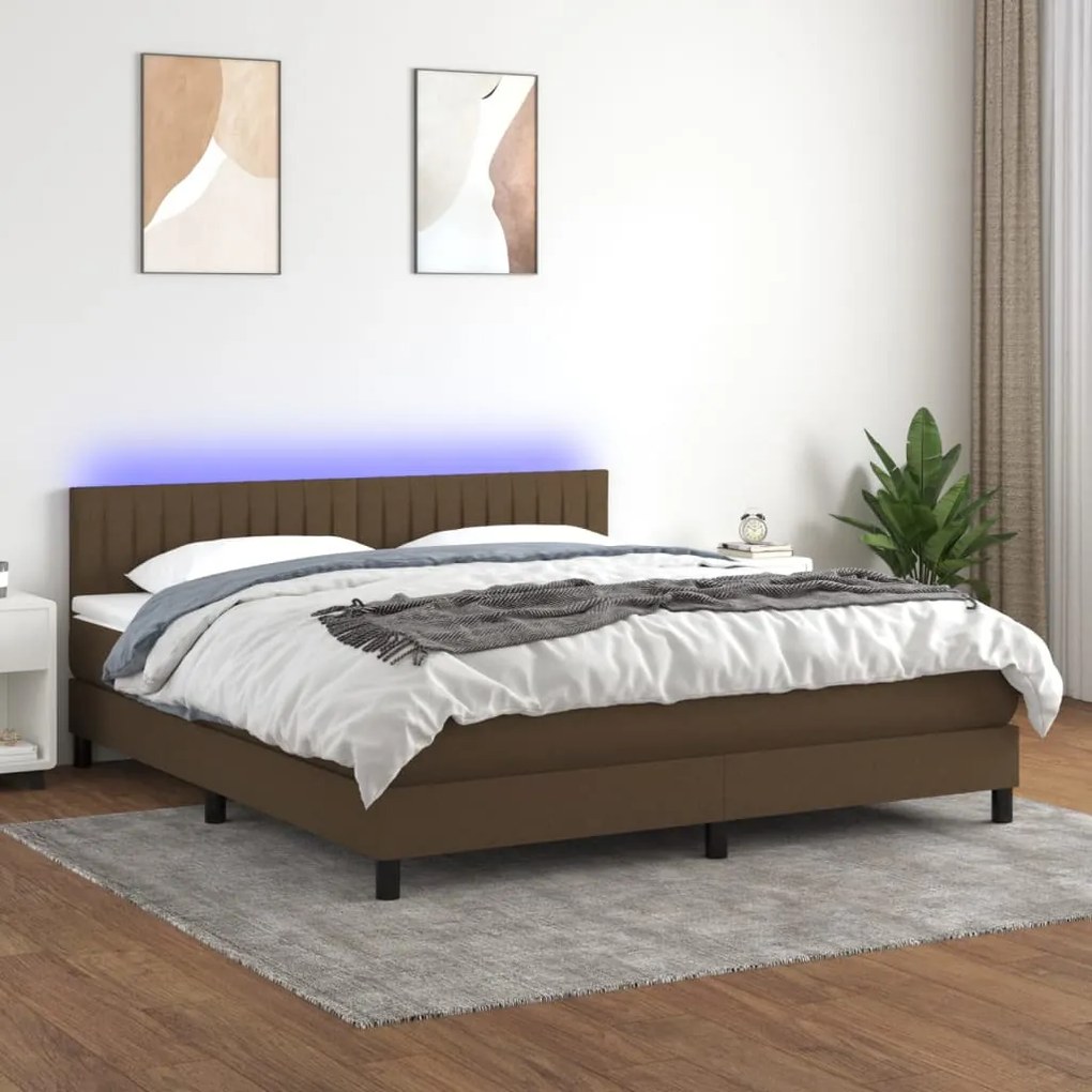 Letto a molle materasso e led marronescuro 180x200cm in tessuto