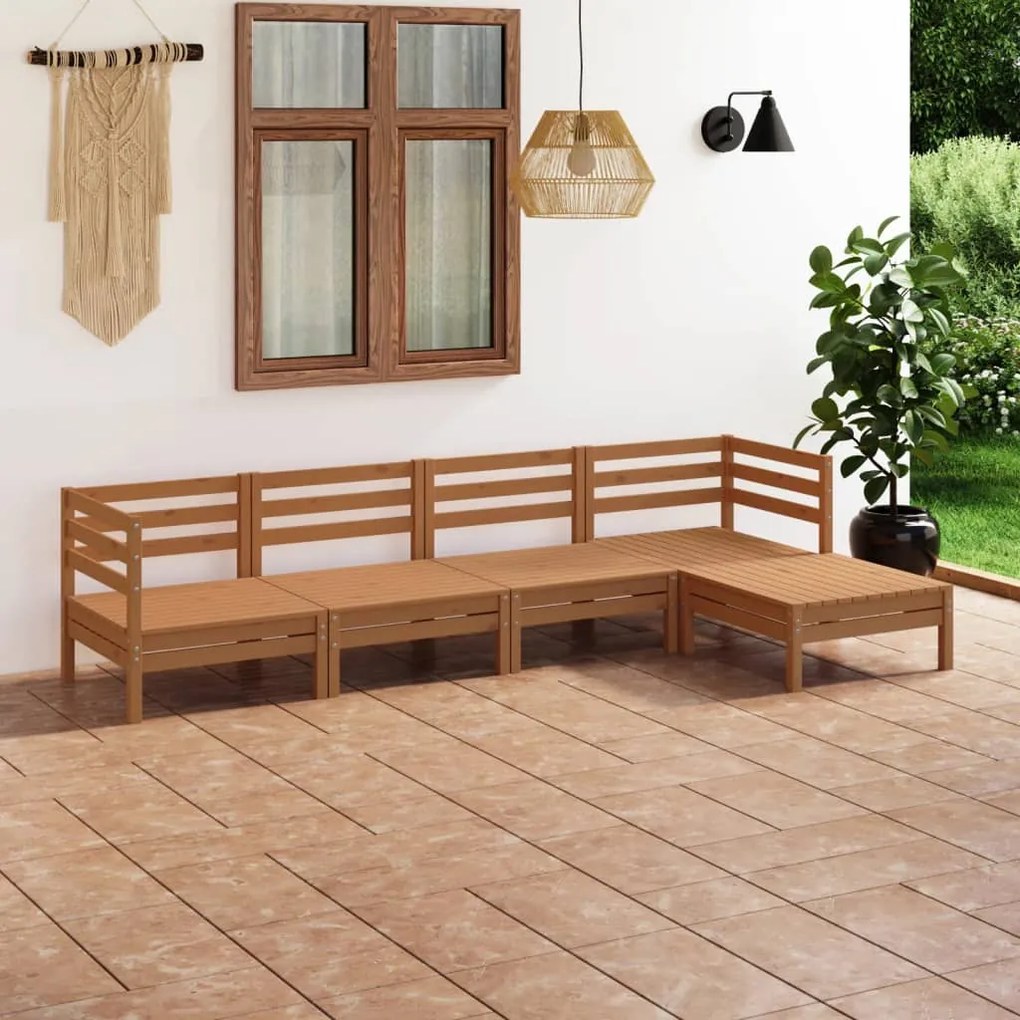 Set salotto da giardino 5 pz in legno massello di pino miele