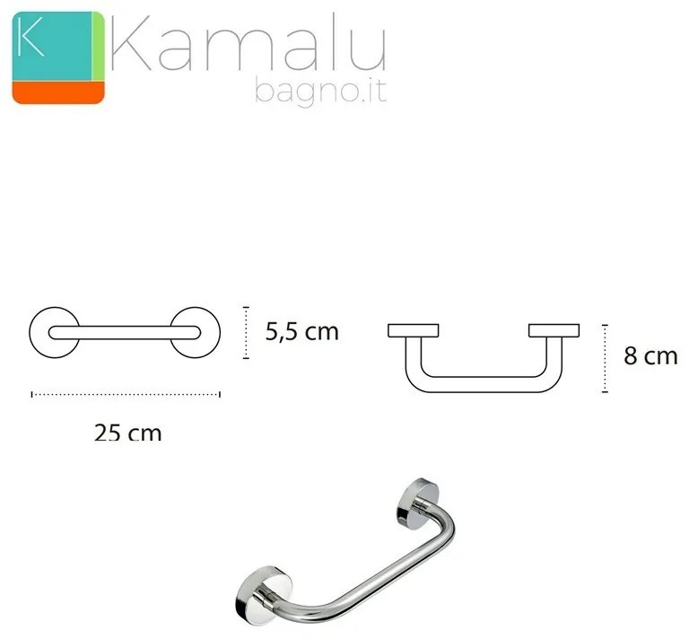 Kamalu - corrimano sicurezza bagno 25cm in acciaio inox installazione a muro | mira-c