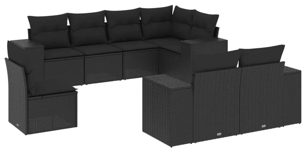 Set Divani da Giardino con Cuscini 8 pz Nero in Polyrattan