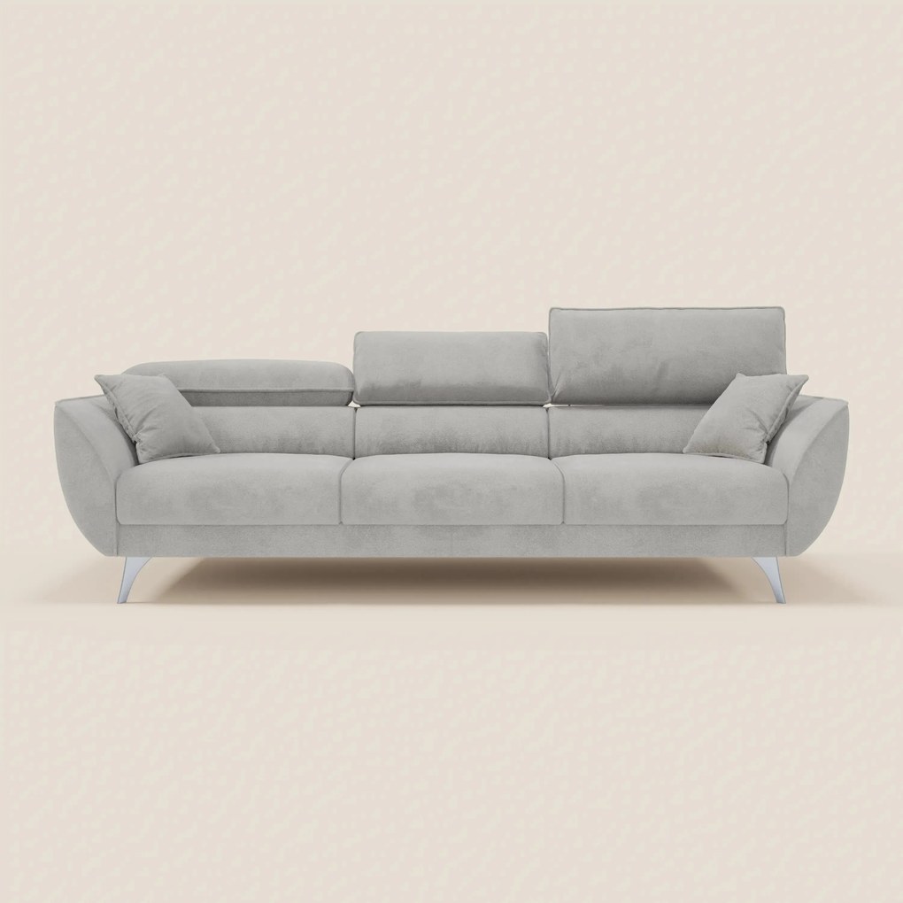 Michelangelo 4 Posti – Divano con 3 sedute estensibili e poggiatesta reclinabili in elegante tessuto vellutino smacchiabile T30