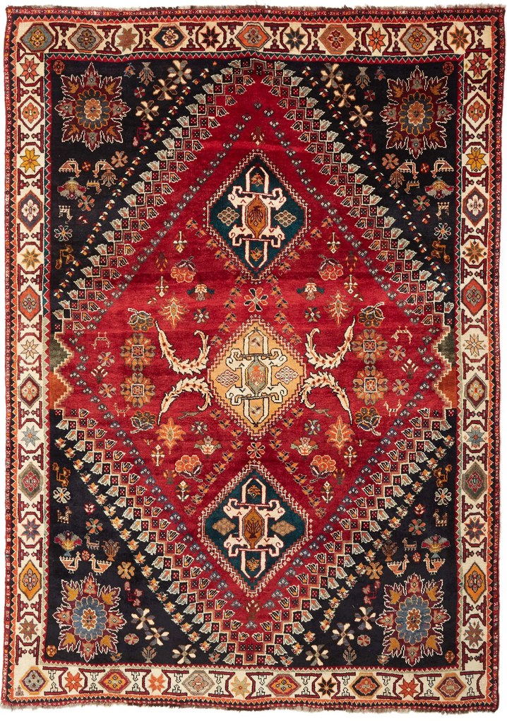 Shiraz Tappeto 260x180 Rosso (Iran) Annodato A Mano
