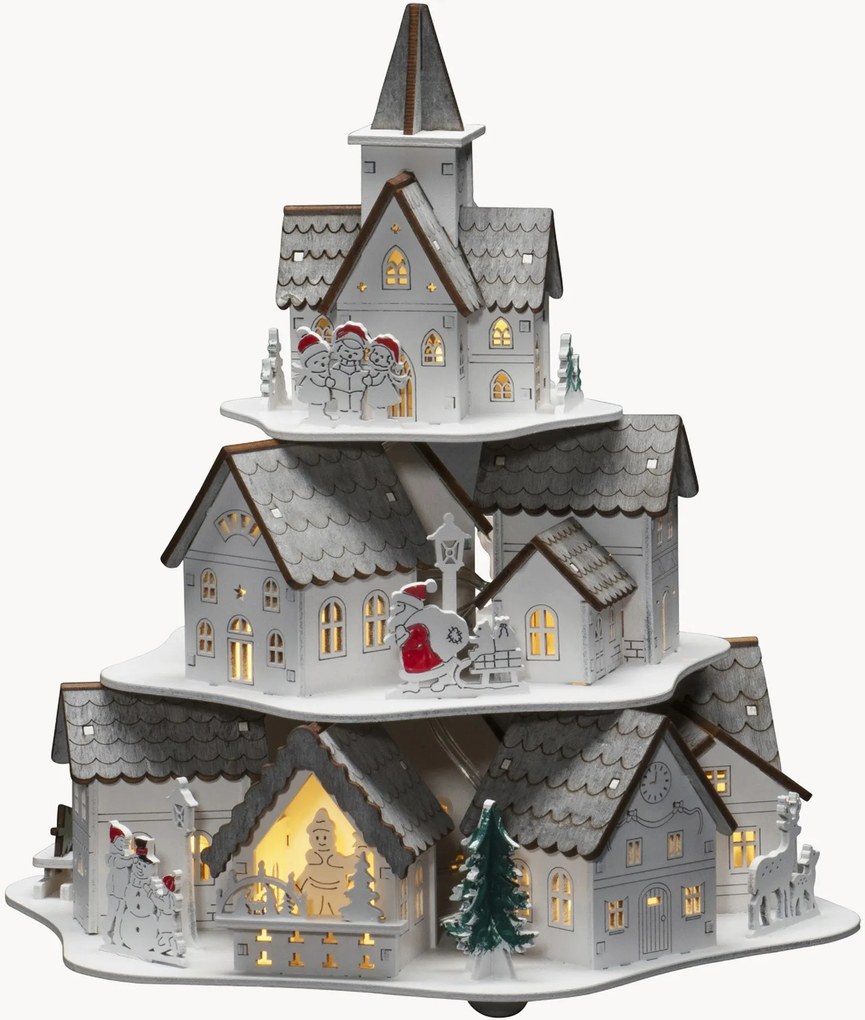 Decorazione natalizia a LED in legno di pioppo con funzione timer Houses