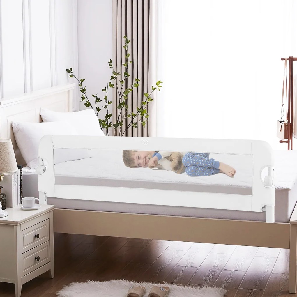 Costway Sponda per letto per bambini con design pieghevole cinghie, Sponda di sicurezza a molle per letto 3 Colori