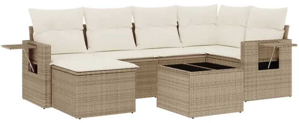 Set divani da giardino 7 pz con cuscini beige in polyrattan