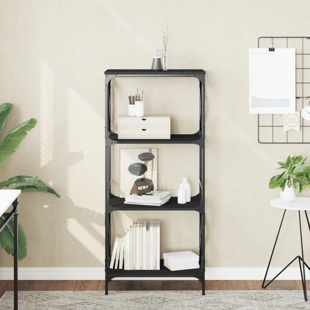 Libreria A 4 Ripiani Nera 59x35x132 Cm İn Legno Multistrato /