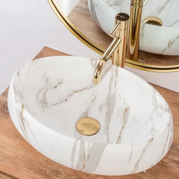 REA-U8568 - Lavabo da appoggio LINDA 34x48,5 cm ceramica/finitura effetto marmo