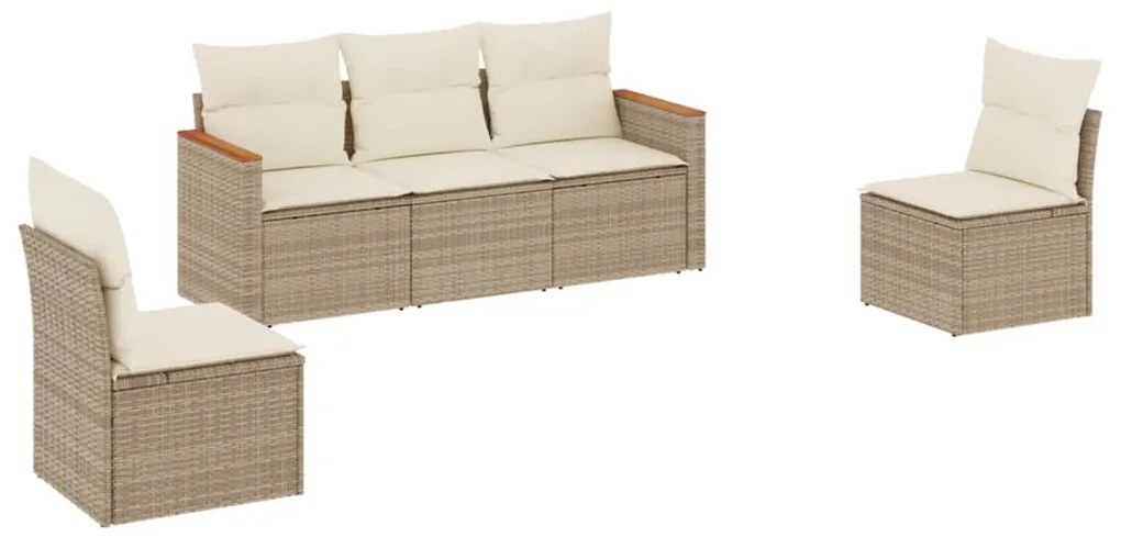 Set divano da giardino 5 pz con cuscini beige in polyrattan