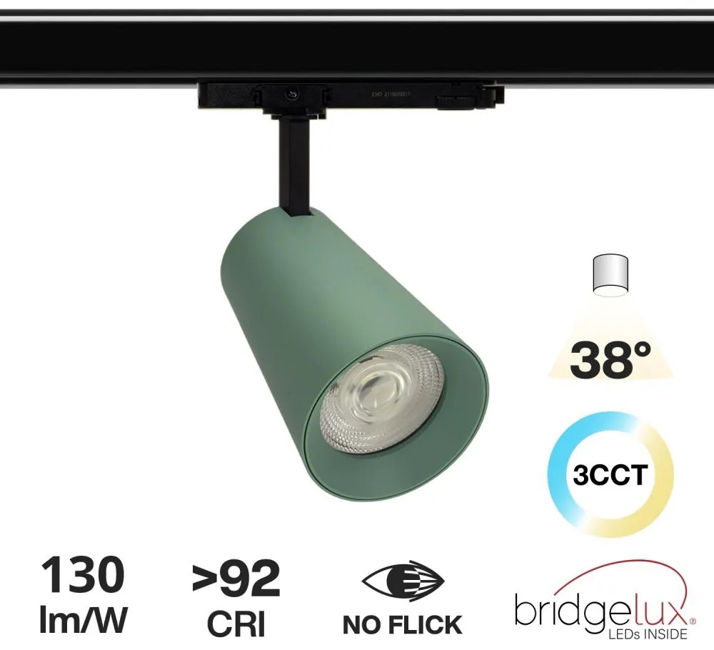 Faro LED 40W Trifase Verde CRI92 Bianco Variabile 38° - Bridgelux LED Colore Bianco Variabile CCT