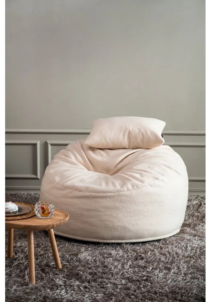 Puof a sacco grigio chiaro con rivestimento in bouclé Om 110 – SLOWDOWN