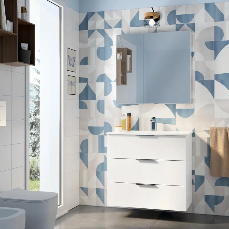 Mobile da bagno sospeso sotto lavabo L 80 x H 72 x P 45 cm bianco lucido, 3 cassetti SENSEA Jnka