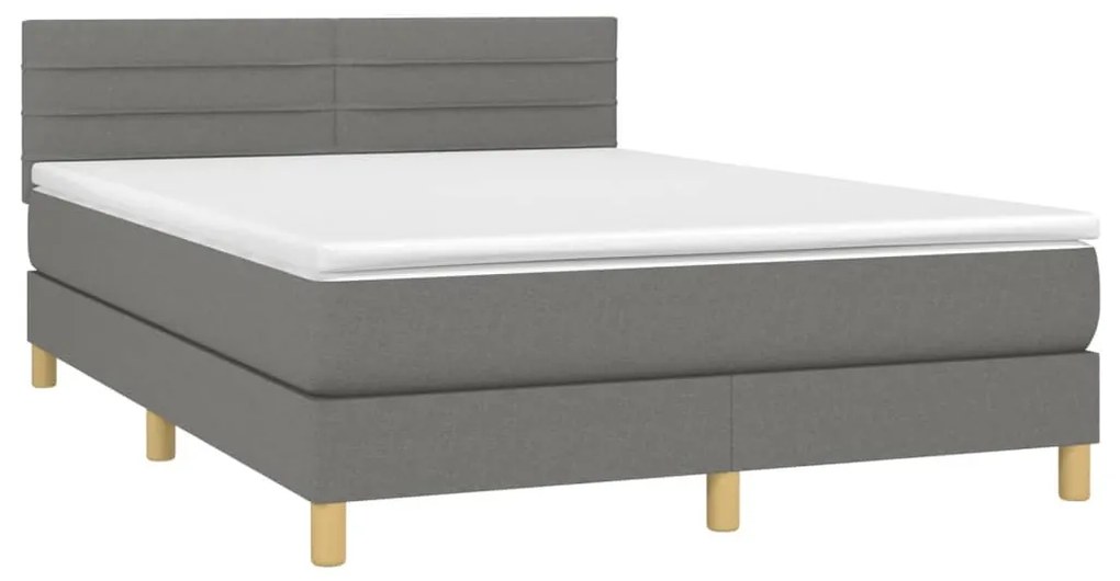 Letto a Molle Materasso e LED Grigio Scuro 140x190cm in Tessuto