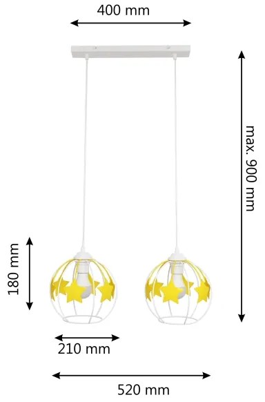 Lampadario a sospensione per bambini STARS 2xE27/15W/230V giallo/bianco