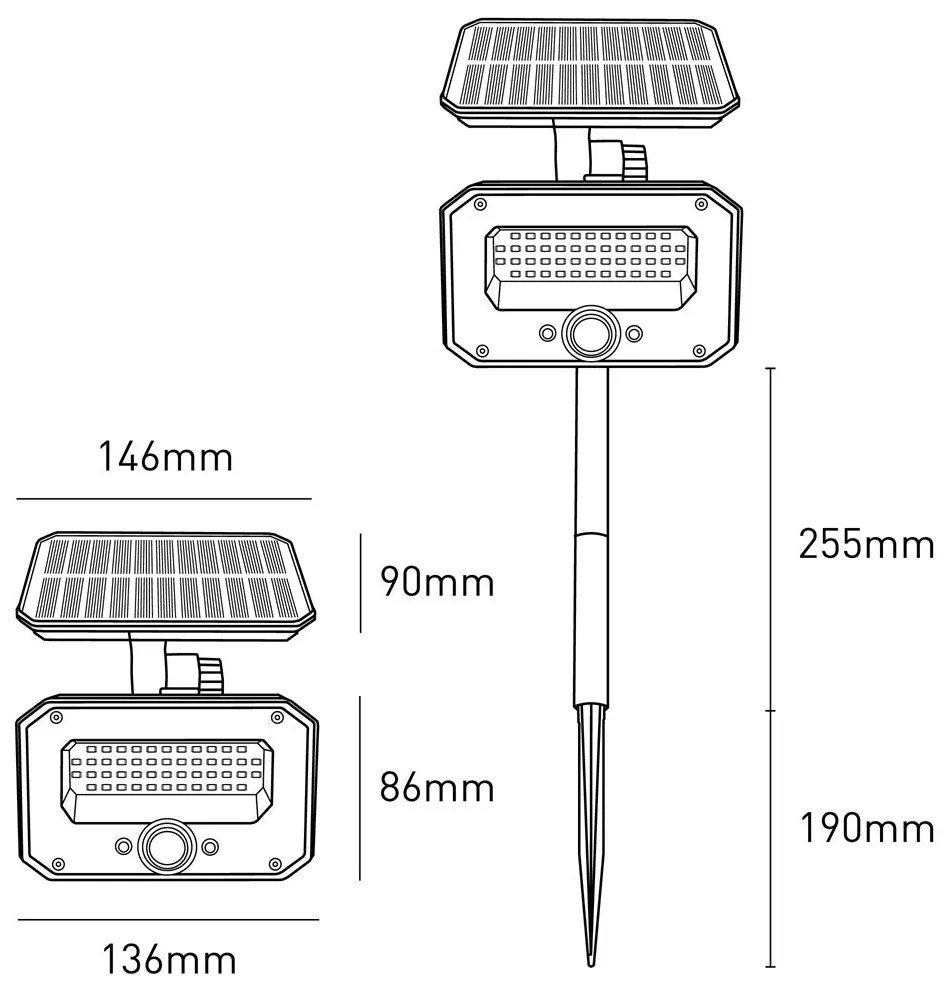 Picchetto Solare ricaricabile LED 8W- 4000K-850lm IP54 - Batteria Litio