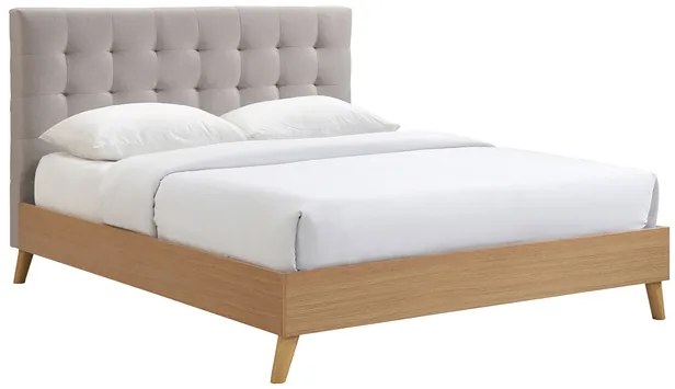 Letto matrimoniale scandinavo legno e tessuto beige 160 x 200cm LYNN