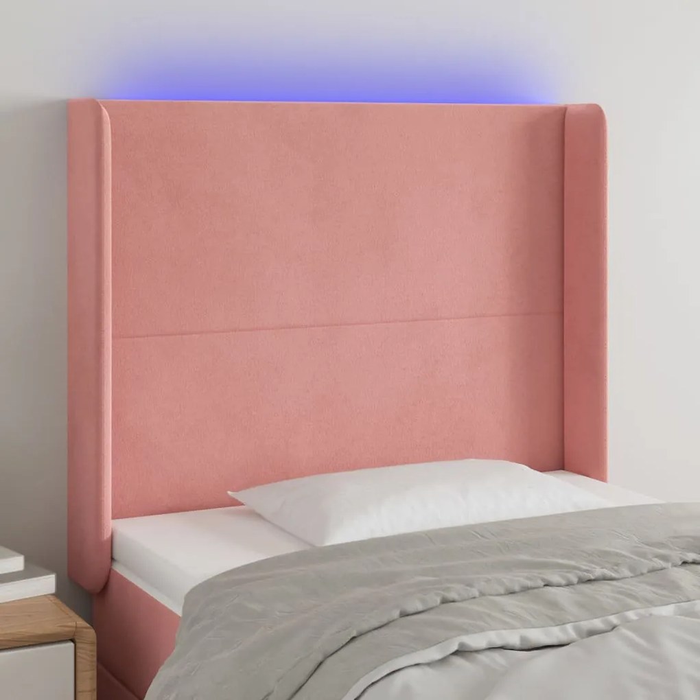 Testiera A Led Nera 93x16x118/128 Cm İn Velluto /