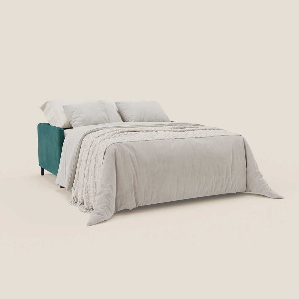 Narciso divano letto desing con materasso H18 cm bicolore con struttura in microfibra smacchiabile e imbottiture in elegante tessuto impermeabile T06 petrolio - panna