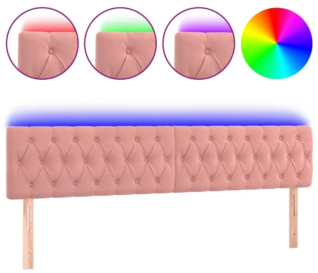 Testiera a led rosa 180x7x78/88 cm in velluto