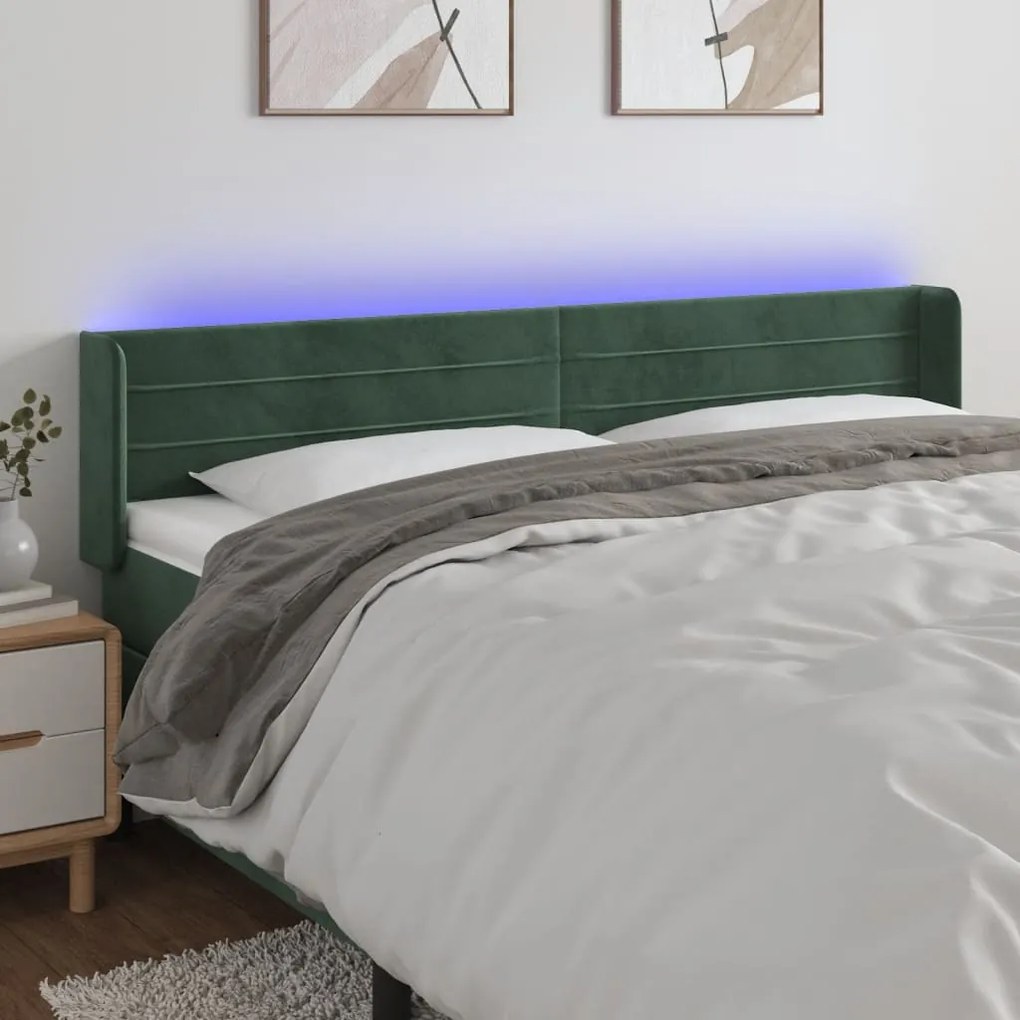 Testiera A Led Verde Scuro 203x16x78/88 Cm İn Velluto /
