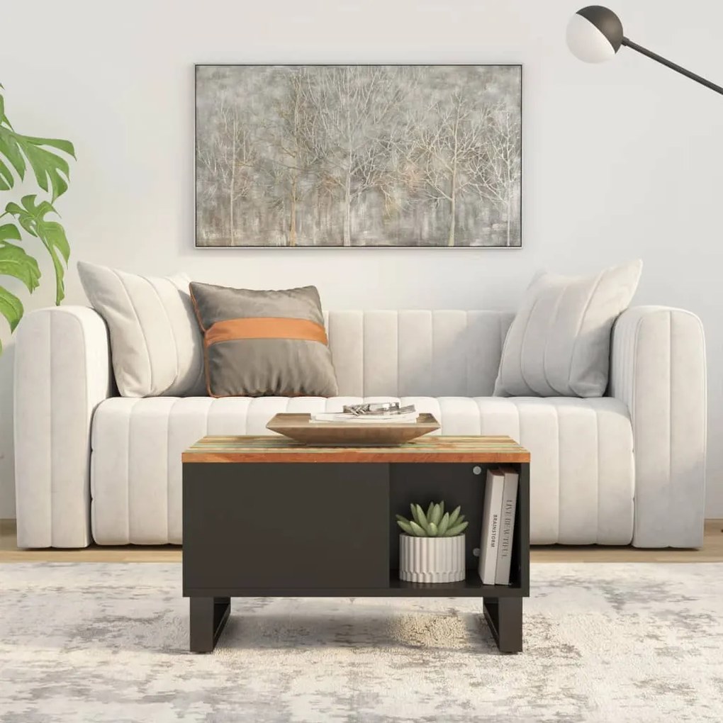 Tavolino Da Salotto 60x50x35 Cm İn Legno Massello Di Recupero /