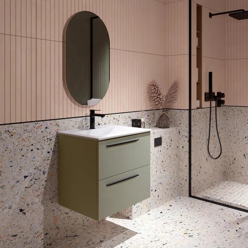 Mobile da bagno sotto lavabo Mia verde muschio laccato opaco L 60 x H 55 x P 39.5 cm 2 cassetti, lavabo non incluso