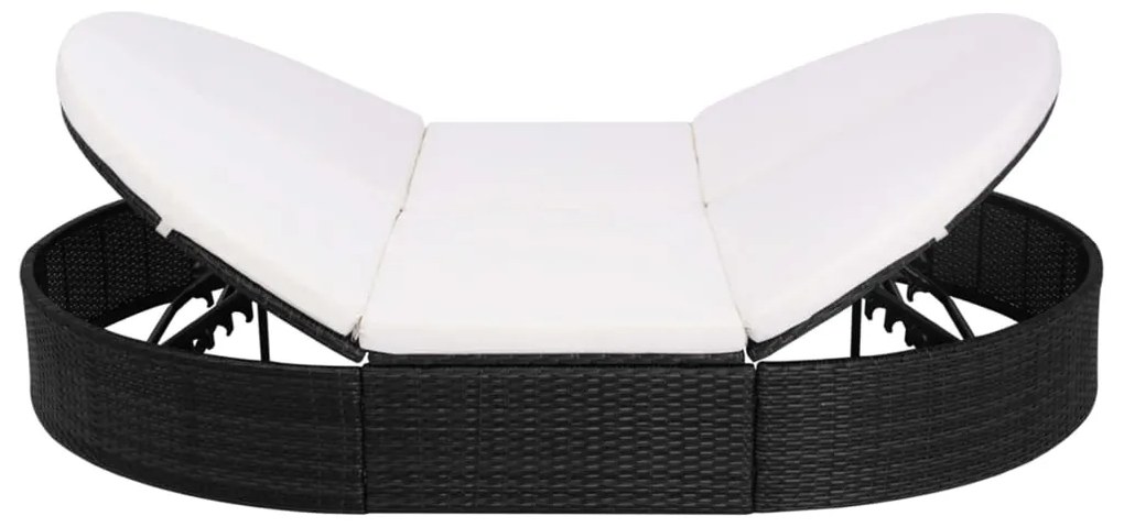 Lettino prendisole con cuscino in polyrattan nero