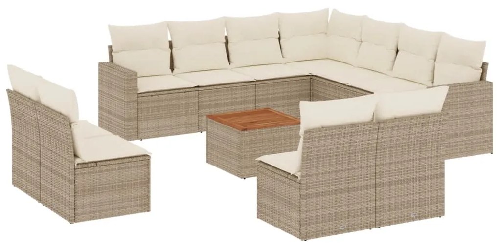 Set divani da giardino 12 pz con cuscini beige in polyrattan