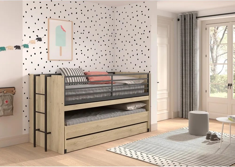 Letto da bambini a castello/estraibile di colore naturale con scrivania con rete inclusa 90x200 cm Sam – Vipack