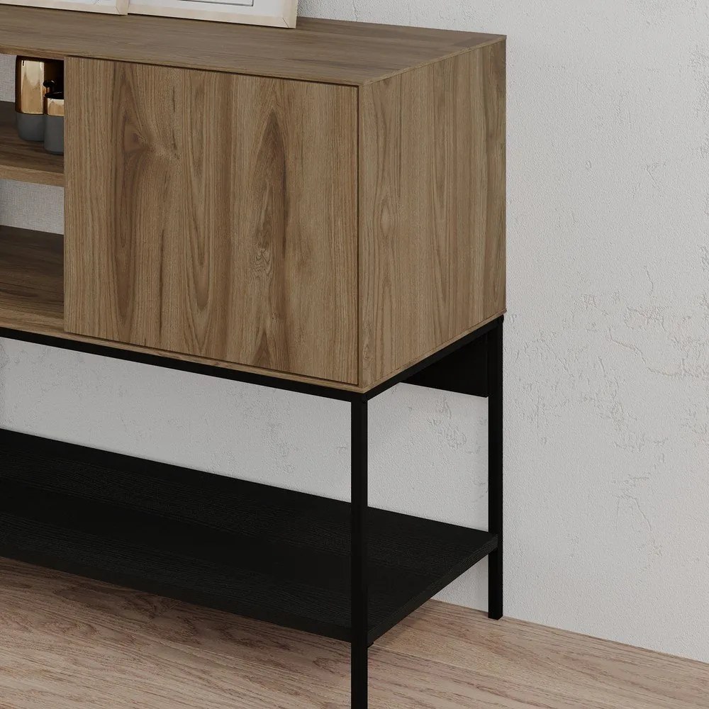 Cassettiera effetto rovere in nero-naturale 180x80x40 cm Amira - Marckeric