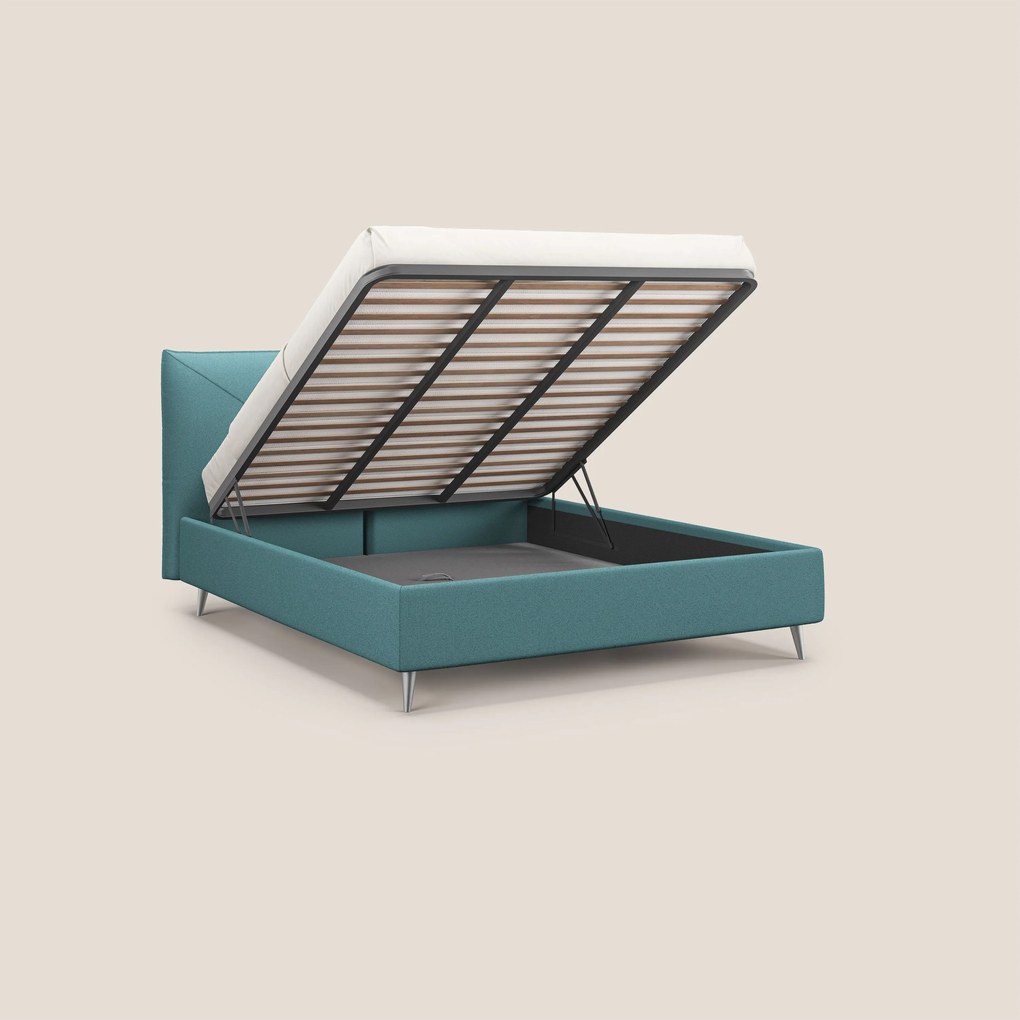 Adone letto imbottito contenitore a doppia pannellatura in bouclet impermeabile T07 azzurro