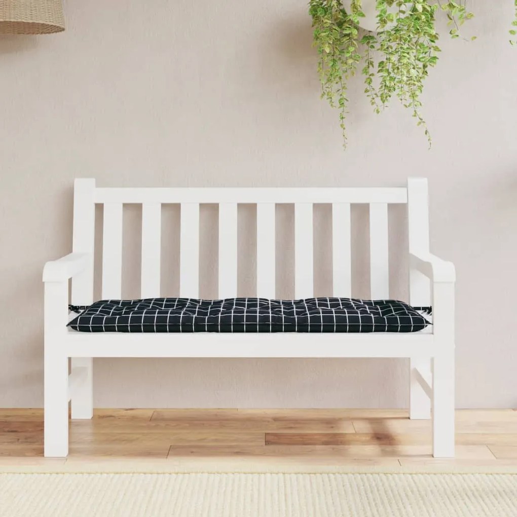 Cuscino Panca Giardino Motivo A Quadri Nero 120x50x7 Cm Tessuto /