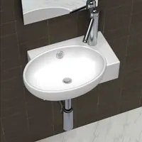 Lavello Ceramica con Foro Rubinetto e Troppo Pieno Bianco cod mxl 52783