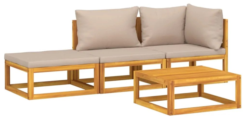 Set salotto da giardino 4pz con cuscini tortora legno massello