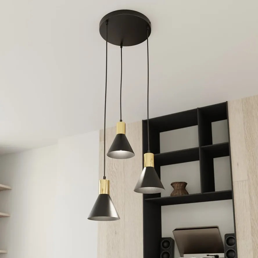 Lampada a sospensione in acciaio ROSA 3 nero/bianco e oro 3xE14