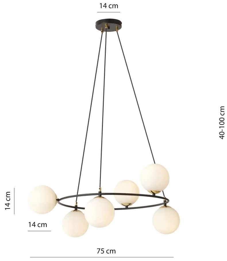 Lampadario a Sospensione AZURA 6 in Acciaio e Vetro 6xE14 Colore del corpo Nero e Bianco
